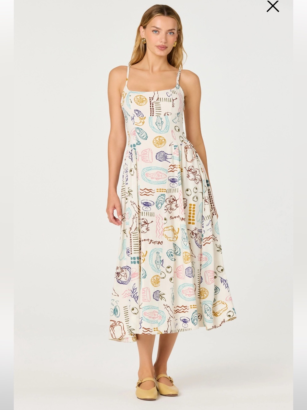 Ansley Novelty Print Linen Midi Dress NWT (Originally $168) - Picture 2 of 5